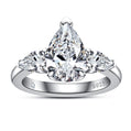 3 CTTW Moissanite Engagement Ring (3 Ct Center Stone), Radiant/Emerald/Pear Cut D Color VVS1 in 925 Sterling Silver, Certified Wedding Ring for Women