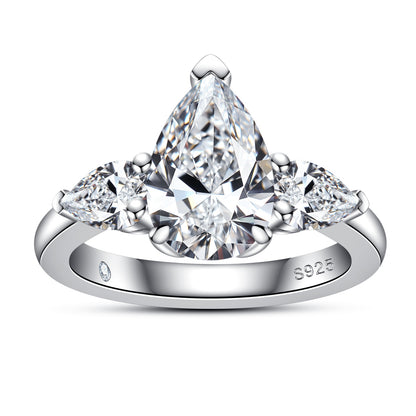 3 CTTW Moissanite Engagement Ring (3 Ct Center Stone), Radiant/Emerald/Pear Cut D Color VVS1 in 925 Sterling Silver, Certified Wedding Ring for Women