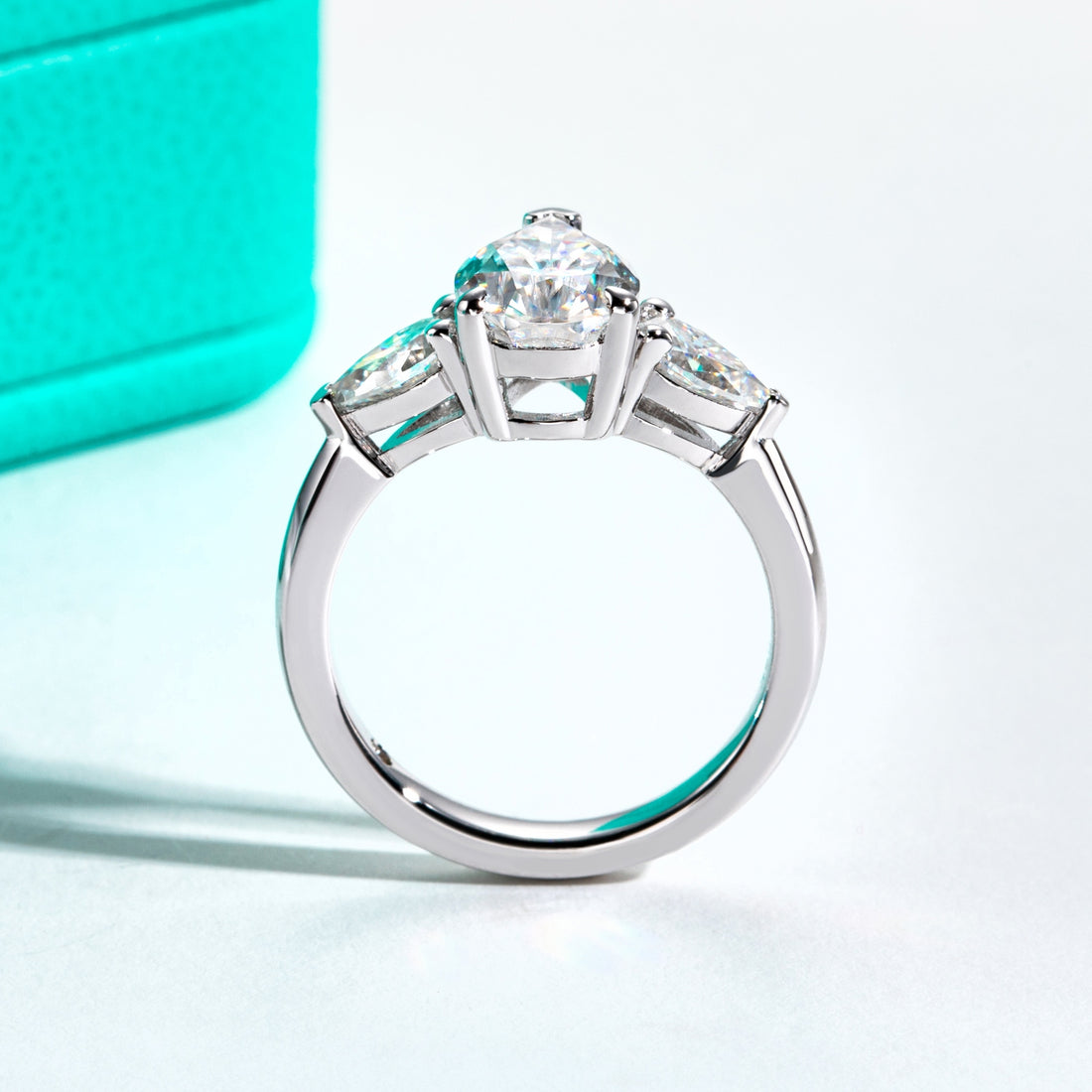 3 CTTW Moissanite Engagement Ring (3 Ct Center Stone), Radiant/Emerald/Pear Cut D Color VVS1 in 925 Sterling Silver, Certified Wedding Ring for Women