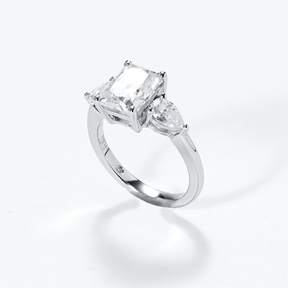 3 Carat Emerald/Radiant Cut Moissanite Engagement Ring with Pear Side Stones, D Color VVS1 Clarity in 925 Sterling Silver, Three-Stone Wedding Ring with Certificate