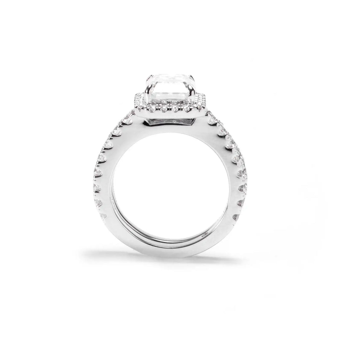 3 Carat Moissanite Bridal Set, Round Cut D Color VVS1 4.14 CTTW Total in 925 Sterling Silver, Engagement Ring & Wedding Band