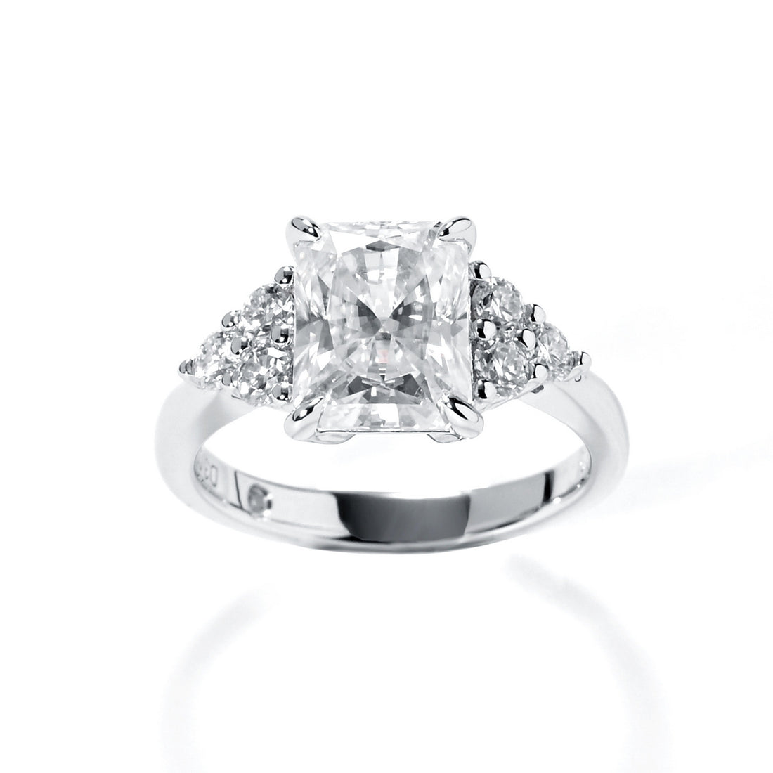 3 Ct Emerald/Radiant Cut Moissanite with Pear Accents | D Color VVS1 Clarity in Sterling Silver, Certified Eternal Promise
