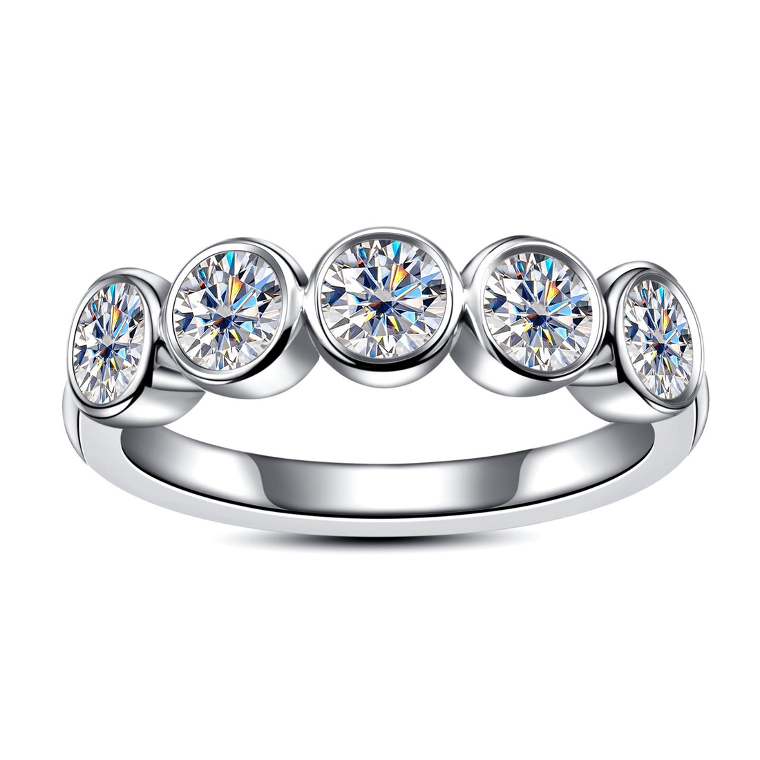 Moissanite Eternity Wedding Band, 5 Stone & Full Eternity Options in Round/Emerald/Oval Cut, D Color VVS1 Clarity 925 Sterling Silver with Certificate