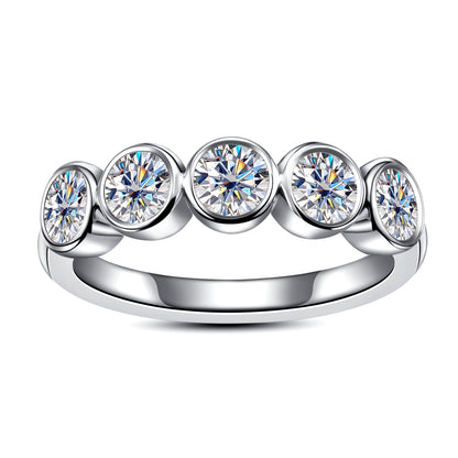 Moissanite Eternity Wedding Band, 5 Stone & Full Eternity Options in Round/Emerald/Oval Cut, D Color VVS1 Clarity 925 Sterling Silver with Certificate