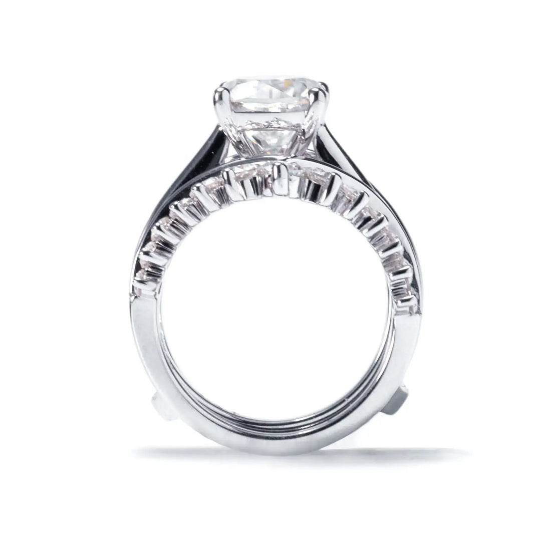 3-in-1 Moissanite Bridal Set, 4.52 CTTW (3 CT Center) D Color VVS1 in 925 Sterling Silver, Cushion Cut Engagement & Wedding Rings with Certificate