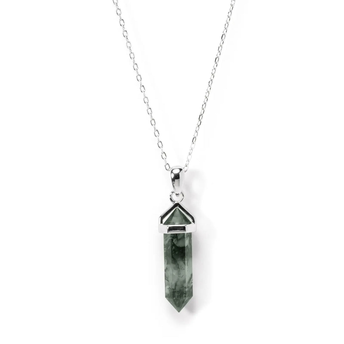 The Harmony Hexagon: Moss Agate Pendant Necklace | Natural Stone for Balance, Stability & Growth in Sterling Silver, Grounding Energy Jewelry