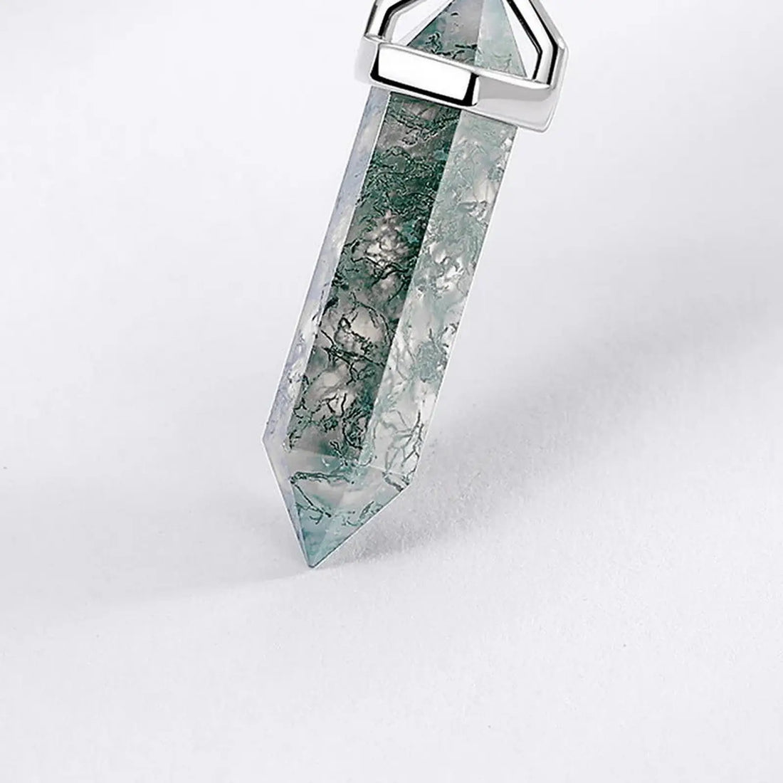 The Harmony Hexagon: Moss Agate Pendant Necklace | Natural Stone for Balance, Stability & Growth in Sterling Silver, Grounding Energy Jewelry