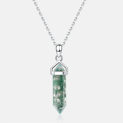 The Harmony Hexagon: Moss Agate Pendant Necklace | Natural Stone for Balance, Stability & Growth in Sterling Silver, Grounding Energy Jewelry
