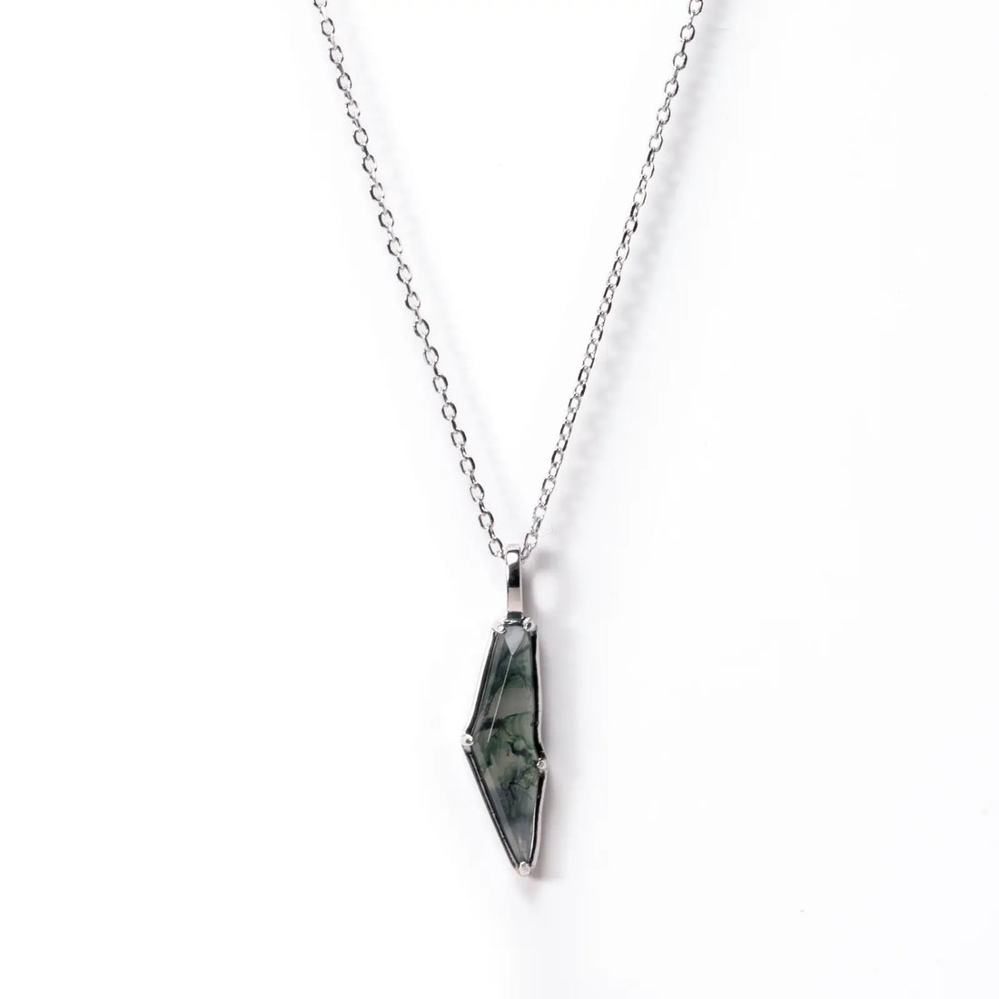 Moss Agate Geometric Pendant Necklace, Natural Stone Jewelry in 925 Sterling Silver, Christmas Wedding Gift for Women