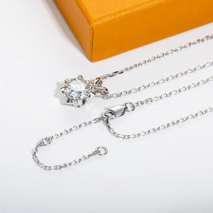 Floral Moissanite Pendant Necklace, 2.0 Carat Lab-Created Gemstone in Rhodium Plated 925 Sterling Silver, Hypoallergenic Gift for Women