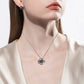 Love Knot Pendant Necklace with AAAA Tahitian Black Pearl & D Color Moissanite, 18K White Gold Plated 925 Sterling Silver, 45+2+3mm Adjustable Chain