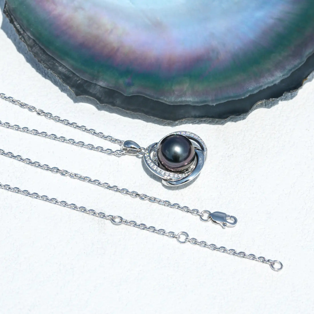 The Love Knot Pearl Pendant Necklace | Symbolizes Eternal Love with a AAAA Tahitian Black Pearl & D Color Moissanite, Crafted in 18K Gold Plated Sterling Silver