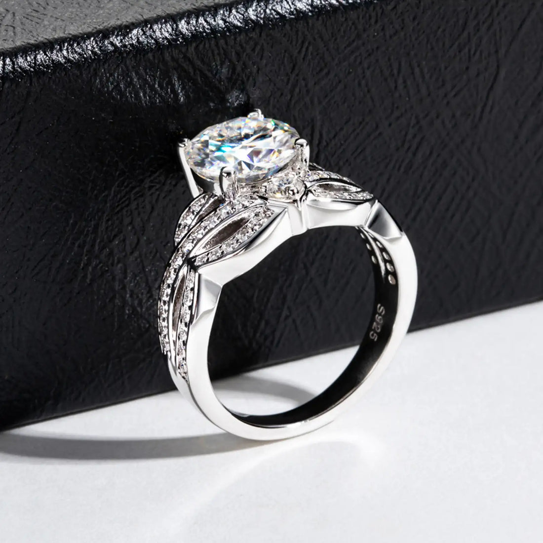 Moissanite Engagement Ring, 4.0 CTTW D Color VVS1, 925 Sterling Silver Crown-Style Wedding Eternity Band for Women, with Certificate