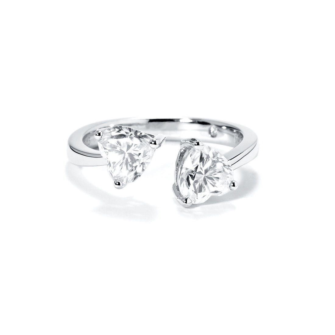 Adjustable Open Heart Moissanite Ring, 2 CTTW D Color VVS1, 925 Sterling Silver with Certificate