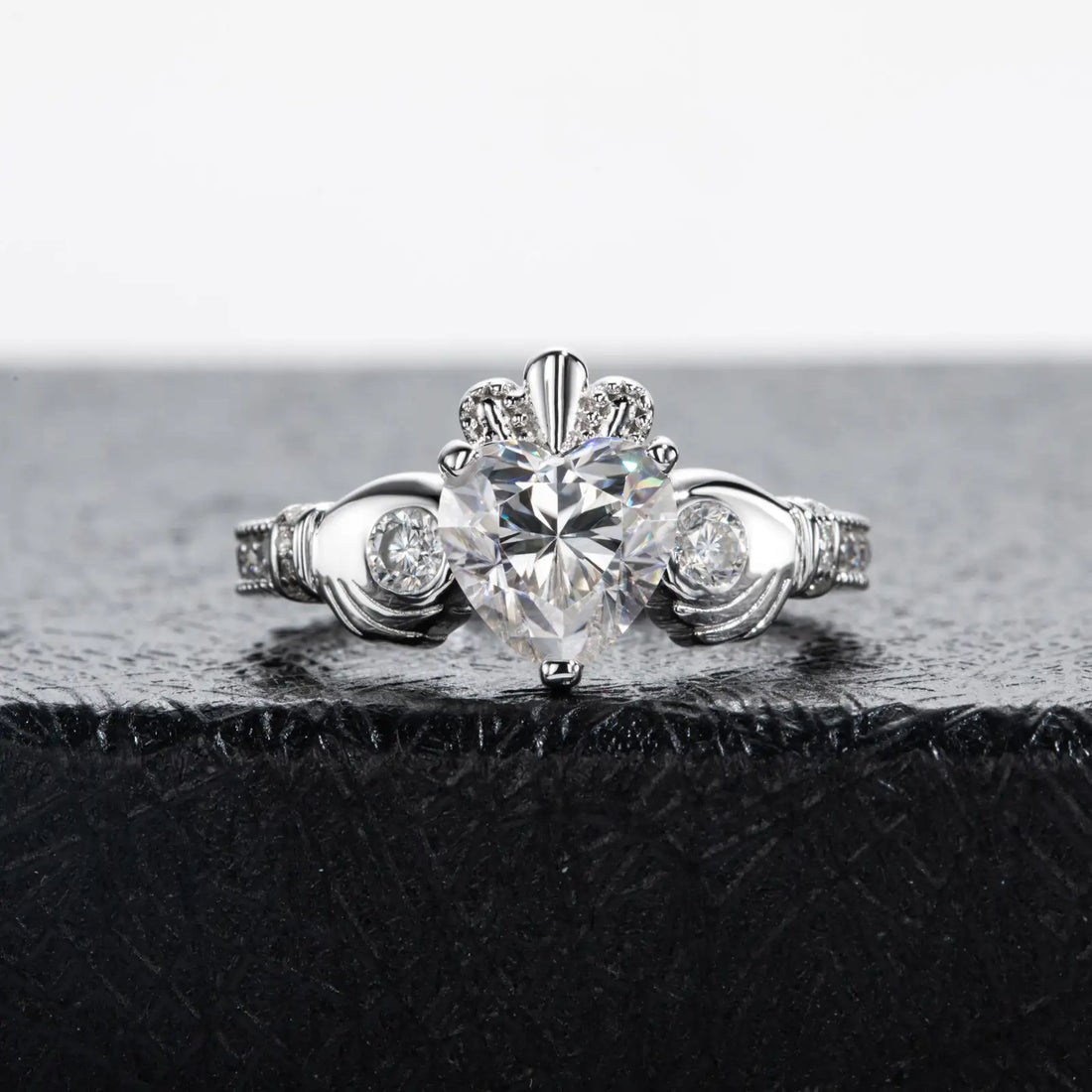Vintage Moissanite Engagement Ring, 2.33 CTTW D Color VVS1, Crown Design in 18K White Gold Plated Sterling Silver, Gift Packaged