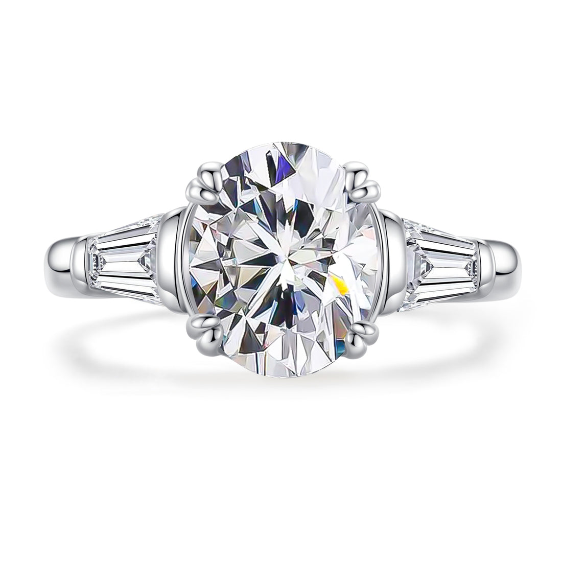 3-Stone Moissanite Engagement Ring, Round/Emerald/Oval Cut D Color VVS1 in 925 Sterling Silver, Anniversary Wedding Promise Ring for Women