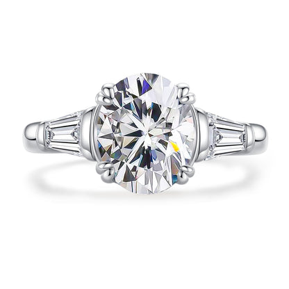 3-Stone Moissanite Engagement Ring, Round/Emerald/Oval Cut D Color VVS1 in 925 Sterling Silver, Anniversary Wedding Promise Ring for Women