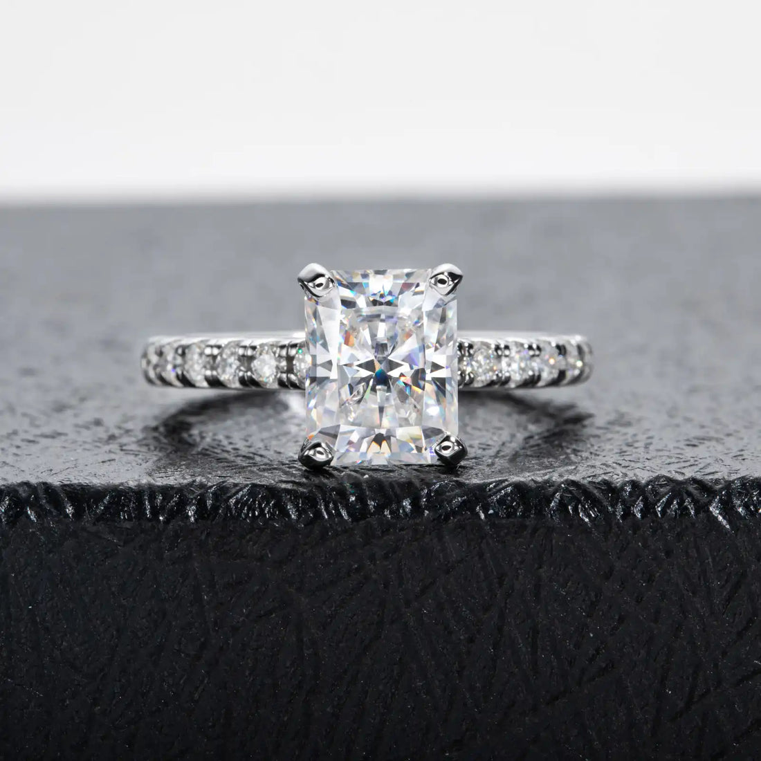3 Carat Emerald Cut Moissanite Engagement Ring, D Color VVS1 in 18K Gold Plated 925 Silver, GRA Certified Anniversary Gift with Luxury Box