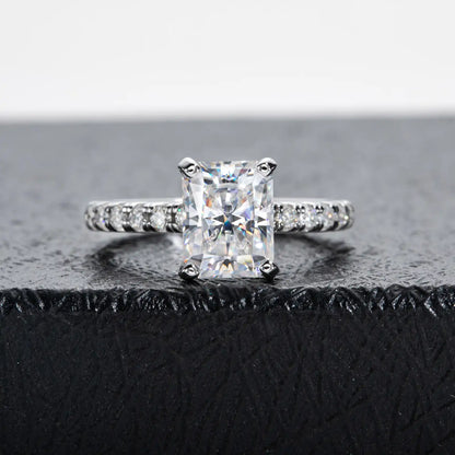 3 Carat Emerald Cut Moissanite Engagement Ring, D Color VVS1 in 18K Gold Plated 925 Silver, GRA Certified Anniversary Gift with Luxury Box