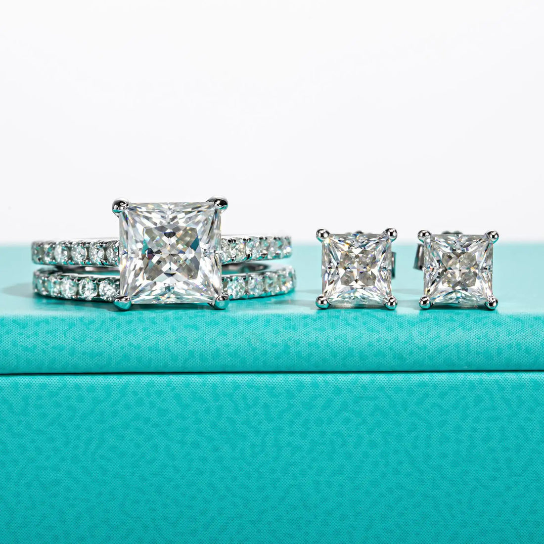 3 Carat Moissanite Bridal Set,  D Color VVS1 Round Cut in 925 Sterling Silver, Engagement Ring & Wedding Band for Women
