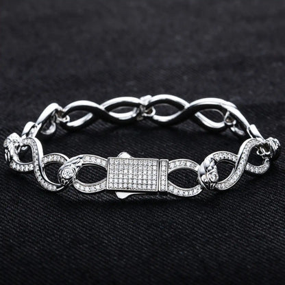 10mm Moissanite Infinity Link Bracelet, 18K Gold Plated 925 Sterling Silver, Adjustable 16cm-18cm Iced Out Unisex Jewelry with Hypoallergenic Design