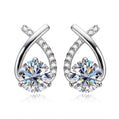 2CT Round Moissanite Mermaid Tail Stud Earrings 925 Sterling Silver White Gold Plated Push Back