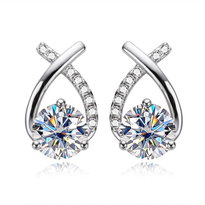 2CT Round Moissanite Mermaid Tail Stud Earrings 925 Sterling Silver White Gold Plated Push Back