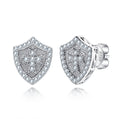 Guardian's Shield Stud Earrings, Full Pavé Moissanite in 925 Sterling Silver