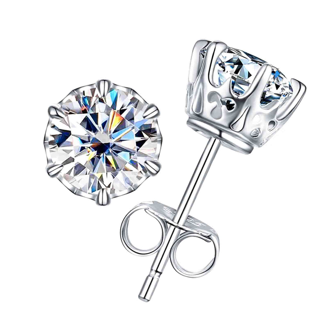 1.0 CT Six-Prong Solitaire Moissanite Stud Earrings, 18K White Gold Plated Sterling Silver with Certificate