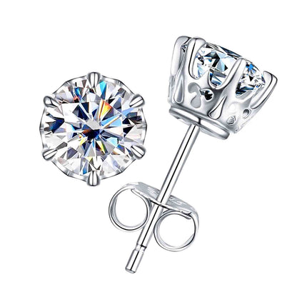 1.0 CT Six-Prong Solitaire Moissanite Stud Earrings, 18K White Gold Plated Sterling Silver with Certificate