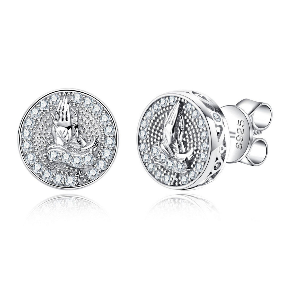 Buddha Hand Iced Out Stud Earrings  0.5cttw D Color Moissanite in 925 Sterling Silver  Hip Hop Street Style Jewelry