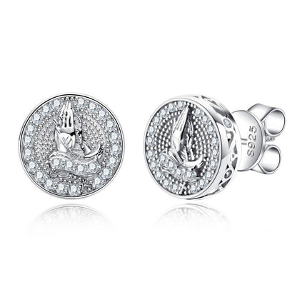 Buddha Hand Iced Out Stud Earrings  0.5cttw D Color Moissanite in 925 Sterling Silver  Hip Hop Street Style Jewelry