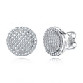 Iced Out Round Moissanite Stud Earrings, Full Pave 925 Sterling Silver with White Gold Plating, Hip Hop Bling Jewelry