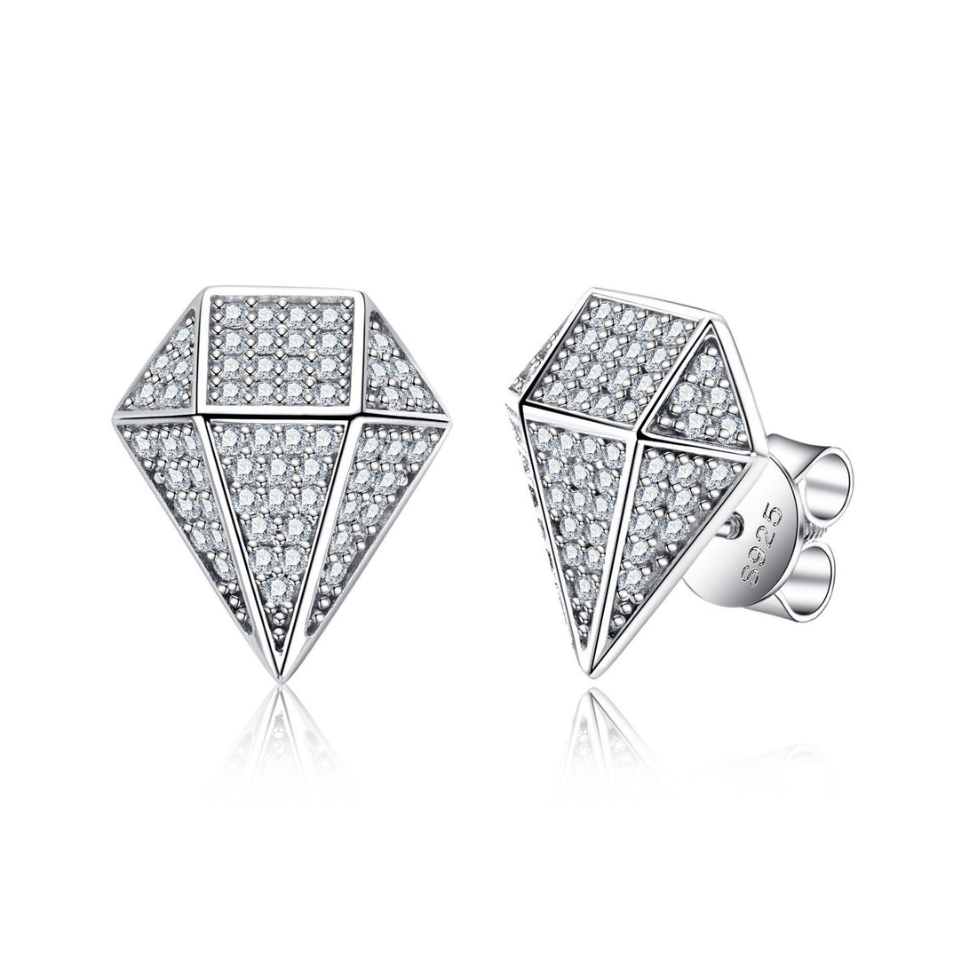 Rhombus Stud Earrings | Iced Out with 0.94 CTTW Moissanite in 925 Sterling Silver | Unisex Hip Hop Jewelry