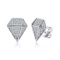 Rhombus Stud Earrings | Iced Out with 0.94 CTTW Moissanite in 925 Sterling Silver | Unisex Hip Hop Jewelry