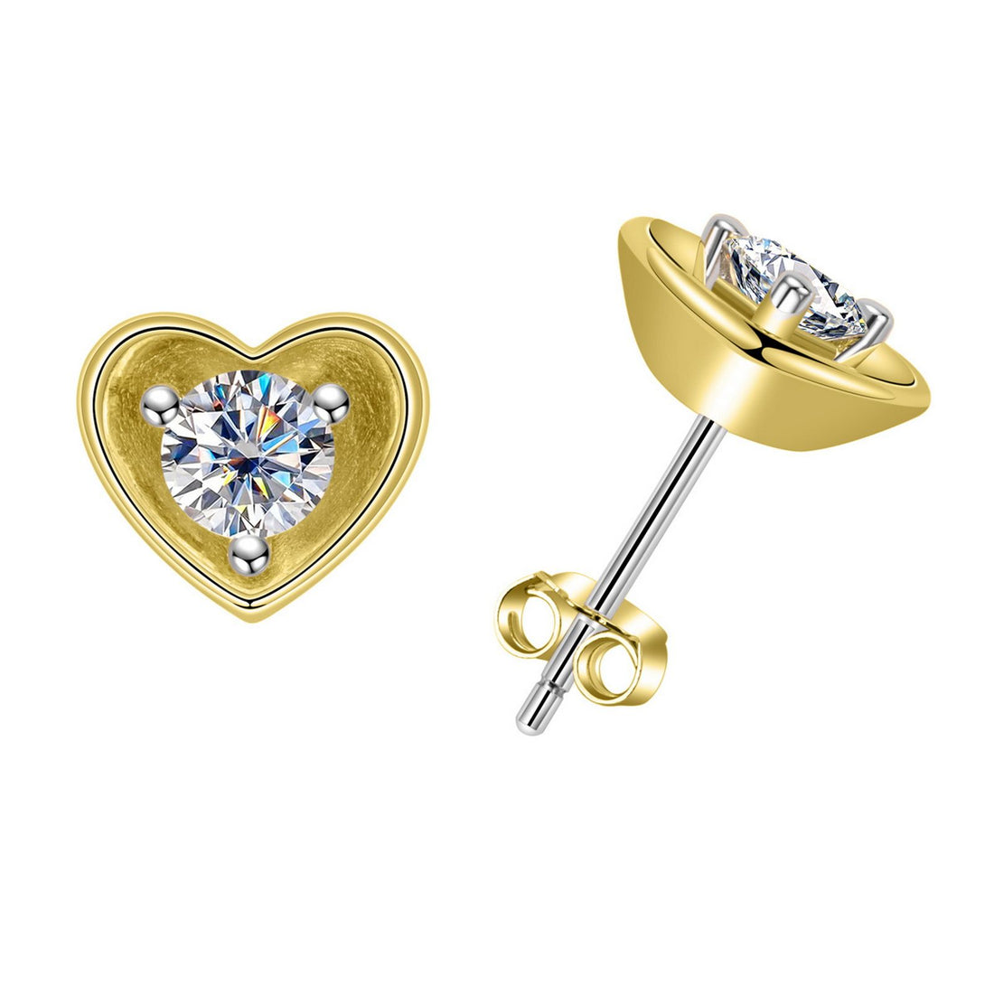Two-Way Heart Earring Jackets  0.5 CT Moissanite Each in 14K Gold Plated 925 Silver   Convertible Studs for Women