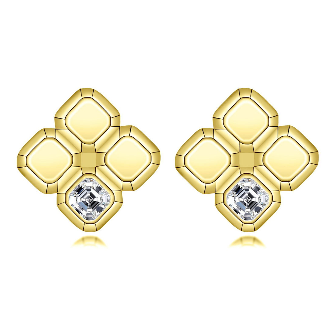 Pixel Rhombus Moissanite Stud Earrings, Rhombus Cut with GRA Certificate, 14K Gold Plated Sterling Silver