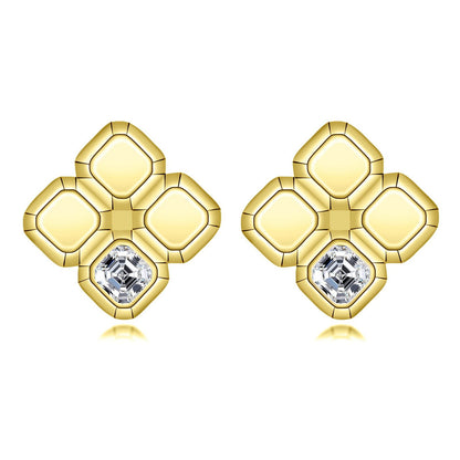 Pixel Rhombus Moissanite Stud Earrings, Rhombus Cut with GRA Certificate, 14K Gold Plated Sterling Silver