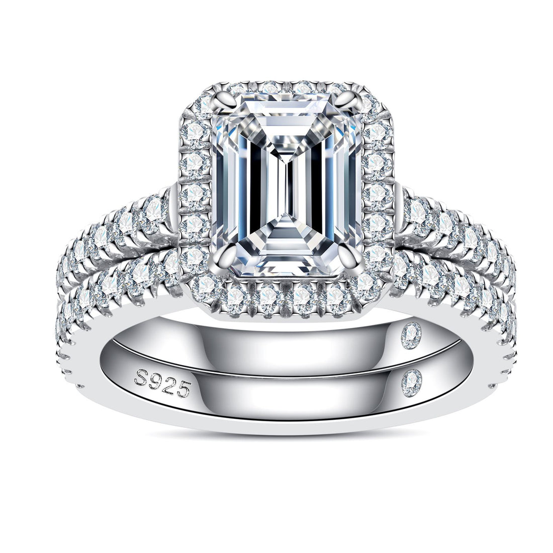 3 Carat Moissanite Bridal Set, Round Cut D Color VVS1 4.14 CTTW Total in 925 Sterling Silver, Engagement Ring & Wedding Band