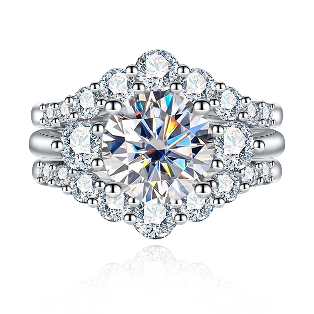 Moissanite Bridal Set, 4.92 CTTW (3 CT Center Stone) D Color in 925 Sterling Silver, Engagement & Wedding Ring Set with Certificate
