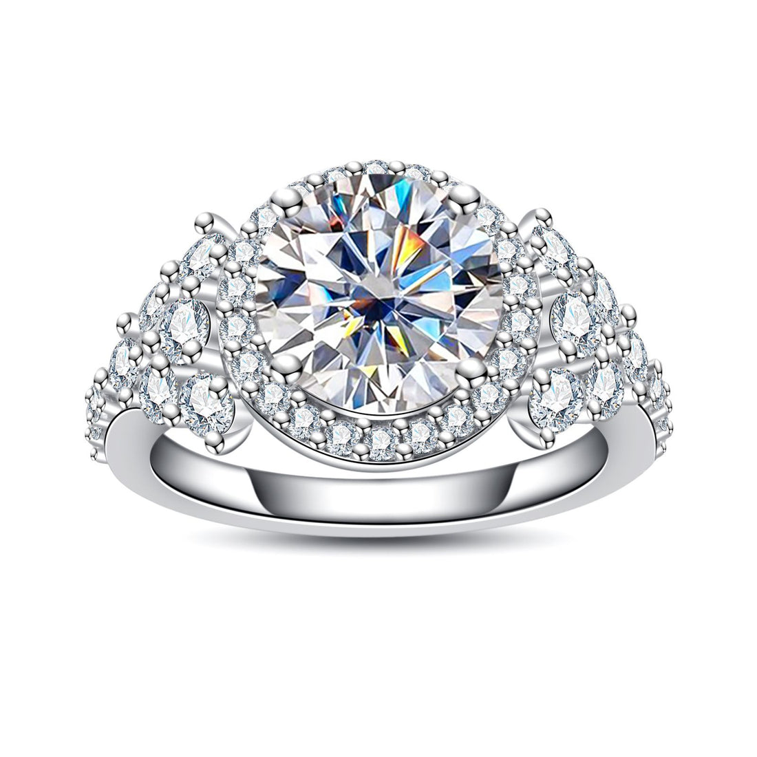 Vintage Hip Hop Moissanite Engagement Ring, 4.3 CTTW D Color VVS1 in 925 Sterling Silver, GRA Certified Anniversary Wedding Band