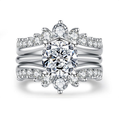 3-in-1 Moissanite Bridal Set, 4.52 CTTW (3 CT Center) D Color VVS1 in 925 Sterling Silver, Cushion Cut Engagement & Wedding Rings with Certificate