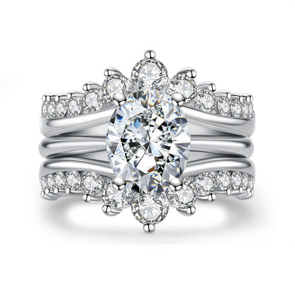 3-in-1 Moissanite Bridal Set, 4.52 CTTW (3 CT Center Stone) D Color VVS1, Oval Cut in 925 Sterling Silver with Certificate
