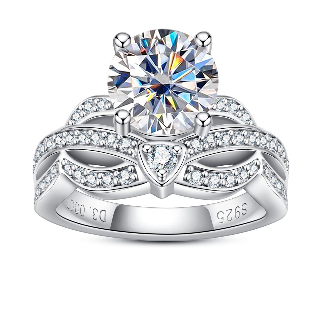 Moissanite Engagement Ring, 4.0 CTTW D Color VVS1, 925 Sterling Silver Crown-Style Wedding Eternity Band for Women, with Certificate