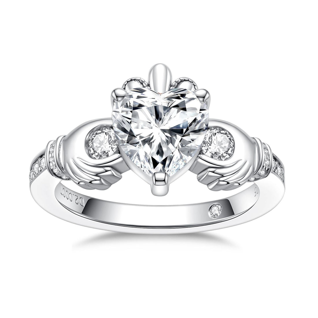 Vintage Moissanite Engagement Ring, 2.33 CTTW D Color VVS1, Crown Design in 18K White Gold Plated Sterling Silver, Gift Packaged