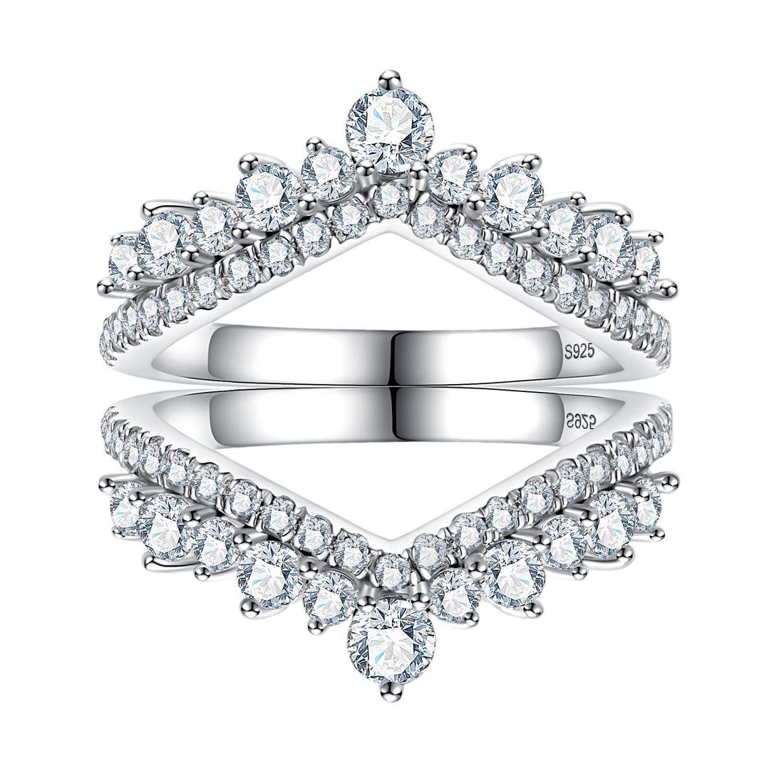 Moissanite Curved Stacking Ring Set, Double Layer Bridal Ring in Platinum Plated Sterling Silver, Anniversary & Engagement Wedding Band