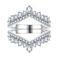 Moissanite Curved Stacking Ring Set, Double Layer Bridal Ring in Platinum Plated Sterling Silver, Anniversary & Engagement Wedding Band