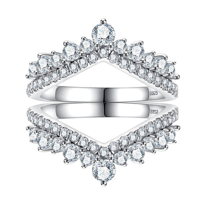 Moissanite Curved Stacking Ring Set, Double Layer Bridal Ring in Platinum Plated Sterling Silver, Anniversary & Engagement Wedding Band