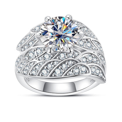 Moissanite Engagement Ring, Feather Eternity Band D Color VVS1 in 925 Sterling Silver, Wedding Promise Ring for Women with Certificate