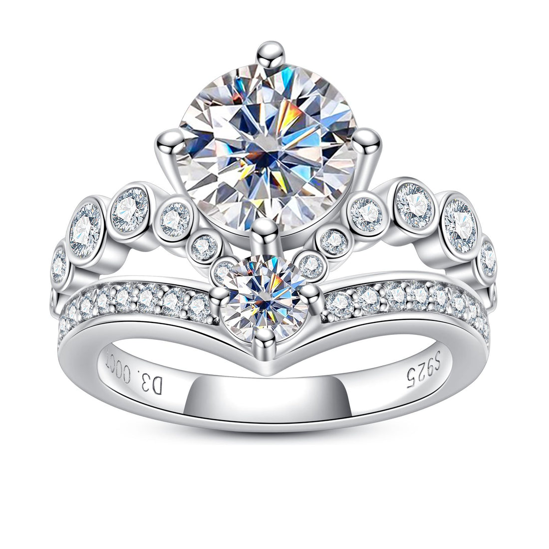 Crown Style Moissanite Eternity Band,4 CTTW D Color VVS1 Clarity, 925 Sterling Silver Engagement Wedding Ring for Women with Certificate